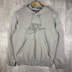 Y2K Men's Nike Silver Tag Grey Spellout Swoosh Hoodie M